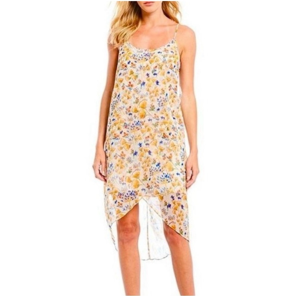 Gianni Bini yellow floral print maxi dress spaghetti strap size XL